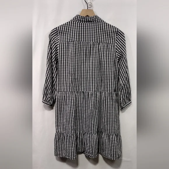 Zara Gingham Tiered Babydoll Dress Women's M Black White Boho Retro 90s Y2K - Picture 5 of 8